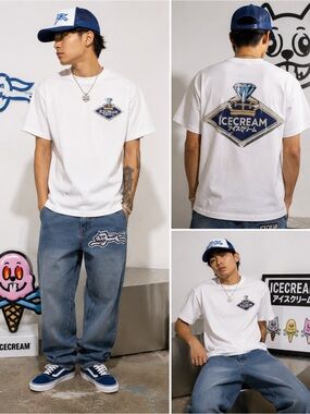 ICECREAM Ice Wagon Graphic T-Shirt White Diamond Logo Streetwear Size S